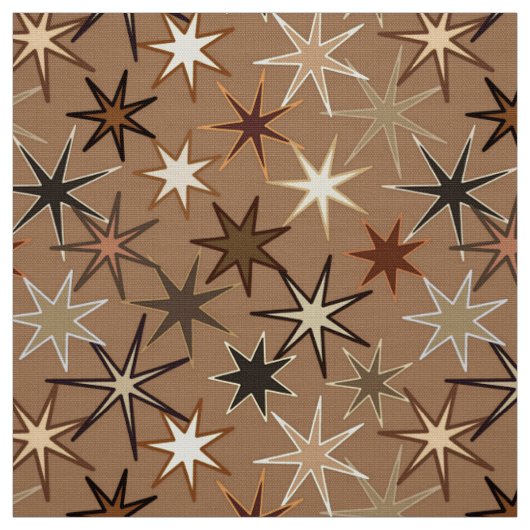 Modern Starburst Print, Coffee Brown en Beige Stof (Swatch)