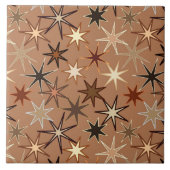 Modern Starburst Print, Coffee Brown en Beige Tegeltje (Voorkant)