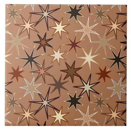 Modern Starburst Print, Coffee Brown en Beige Tegeltje (Voorkant)