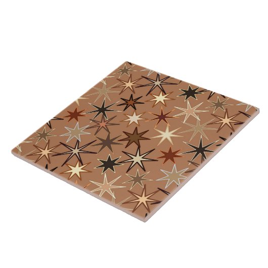 Modern Starburst Print, Coffee Brown en Beige Tegeltje (Zijkant)