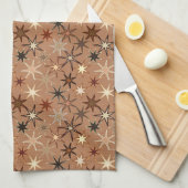 Modern Starburst Print, Coffee Brown en Beige Theedoek (Quarter Fold)