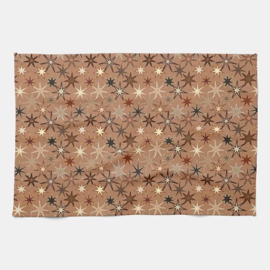 Modern Starburst Print, Coffee Brown en Beige Theedoek (Horizontaal)