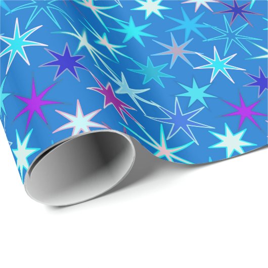 Modern Starburst Print, Deep Cerulean Blue Cadeaupapier (Rol Hoek)