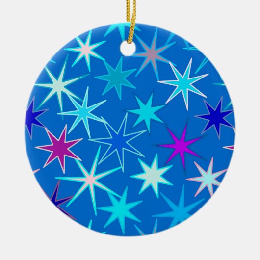 Modern Starburst Print, Deep Cerulean Blue Keramisch Ornament (Voorkant)