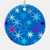 Modern Starburst Print, Deep Cerulean Blue Keramisch Ornament (Achterkant)