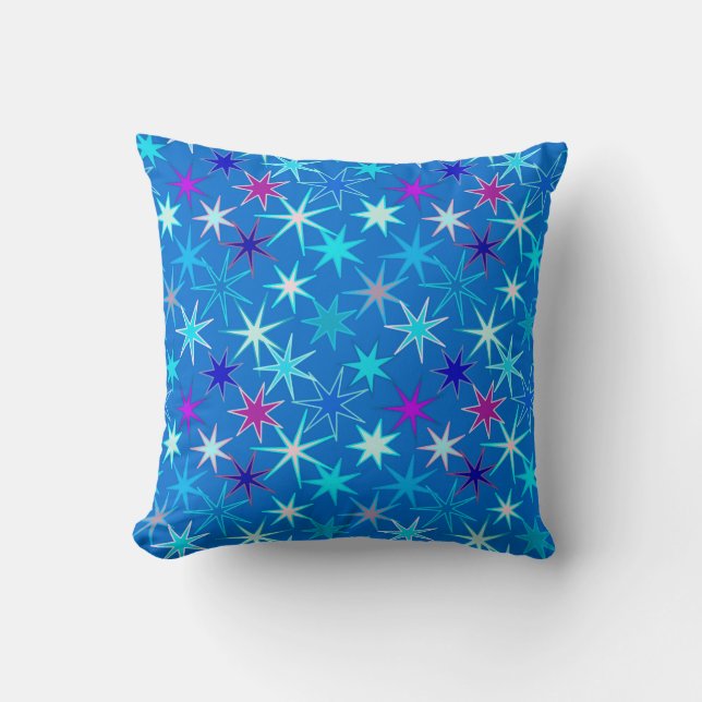 Modern Starburst Print, Deep Cerulean Blue Kussen (Voorkant)