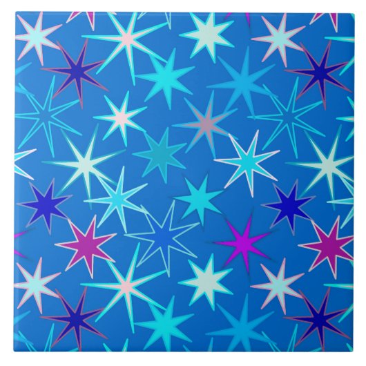 Modern Starburst Print, Deep Cerulean Blue Tegeltje (Voorkant)