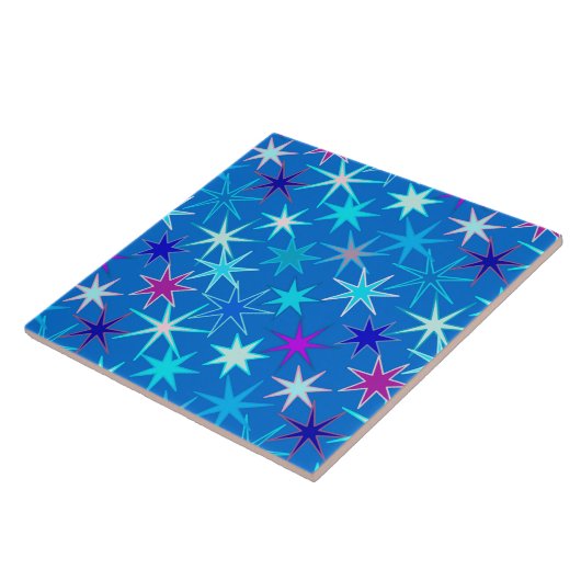 Modern Starburst Print, Deep Cerulean Blue Tegeltje (Zijkant)