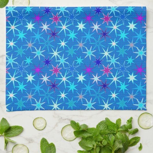 Modern Starburst Print, Deep Cerulean Blue Theedoek (Gevouwen)
