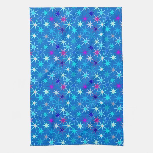 Modern Starburst Print, Deep Cerulean Blue Theedoek (Verticaal)