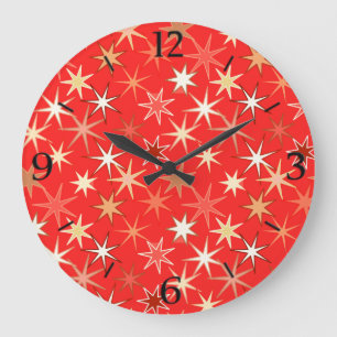Modern Starburst Print, diep Mandarijns Oranje Grote Klok