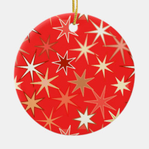 Modern Starburst Print, diep Mandarijns Oranje Keramisch Ornament