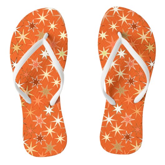 Modern Starburst Print, diep Mandarijns Oranje Teenslippers (Voetbed)