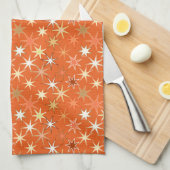 Modern Starburst Print, diep Mandarijns Oranje Theedoek (Quarter Fold)