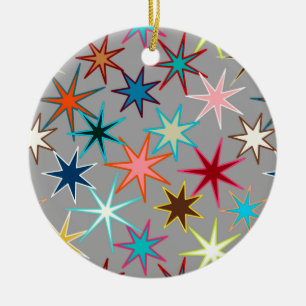 Modern Starburst Print, Jewel kleuren op grijs Keramisch Ornament