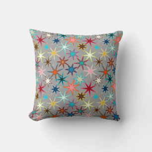 Modern Starburst Print, Jewel kleuren op grijs Kussen
