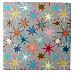 Modern Starburst Print, Jewel kleuren op grijs Tegeltje