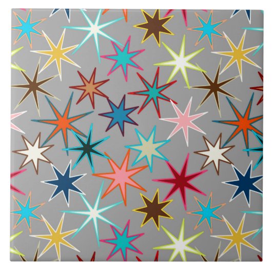 Modern Starburst Print, Jewel kleuren op grijs Tegeltje (Voorkant)