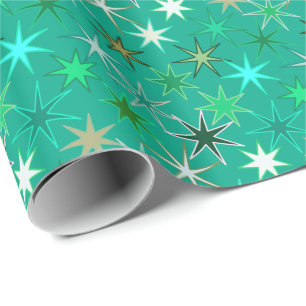 Modern Starburst Print, Turquoise en Aqua Cadeaupapier