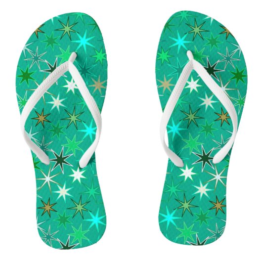 Modern Starburst Print, Turquoise en Aqua Teenslippers (Voetbed)