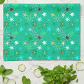 Modern Starburst Print, Turquoise en Aqua Theedoek (Gevouwen)