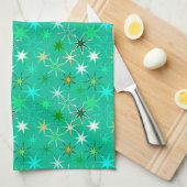 Modern Starburst Print, Turquoise en Aqua Theedoek (Quarter Fold)