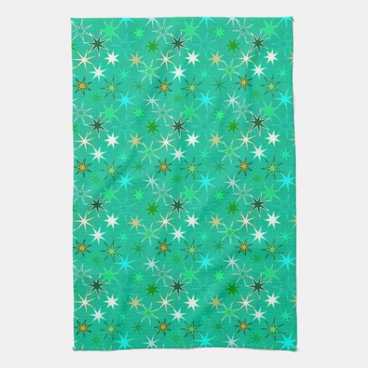 Modern Starburst Print, Turquoise en Aqua Theedoek (Verticaal)