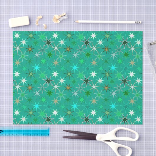 Modern Starburst Print, Turquoise en Aqua Tissuepapier (Craft)