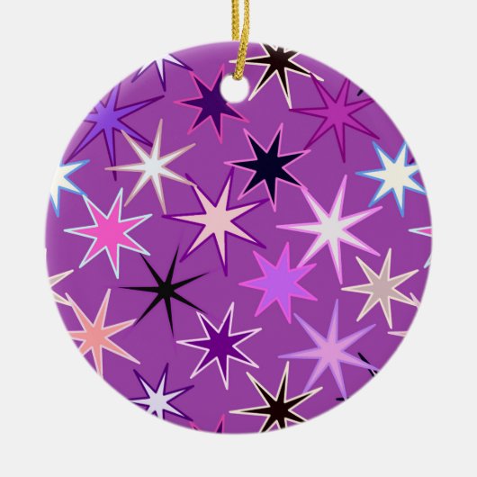 Modern Starburst Print, Violet Paars en Orchid Keramisch Ornament (Voorkant)
