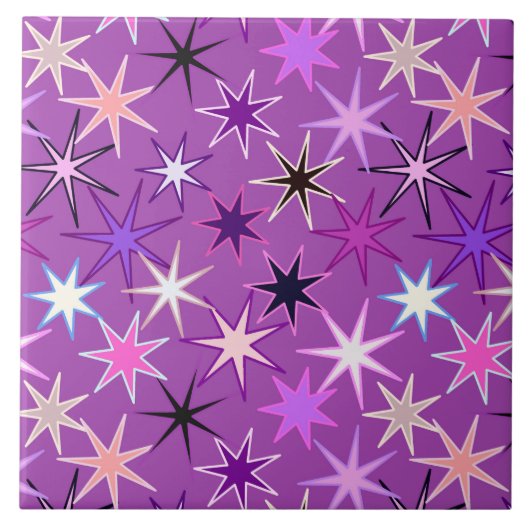 Modern Starburst Print, Violet Paars en Orchid Tegeltje (Voorkant)