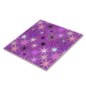 Modern Starburst Print, Violet Paars en Orchid Tegeltje (Zijkant)