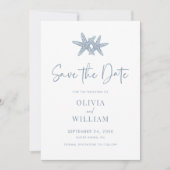 Modern Starfish Beach Dusty Blue Photo Wedding Save The Date (Voorkant)