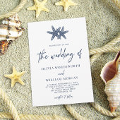 Modern Starfish Beach Nautical Navy Script Weddens Kaart