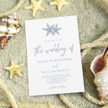 Modern Starfish Beach Script Dusty Blue Wedding