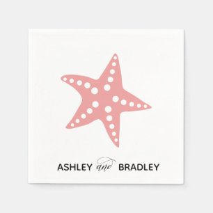 Modern Starfish Beach Wedding Napkins, Roze Servet