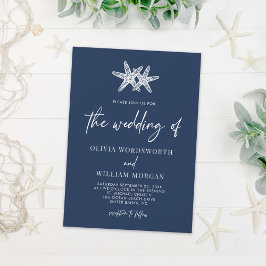 Modern Starfish Navy Blue Nautical Beach Wedding Kaart