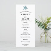 Modern Starfish Wedding Ceremony Programme Blue Gr Programmakaart (Staand voorkant)
