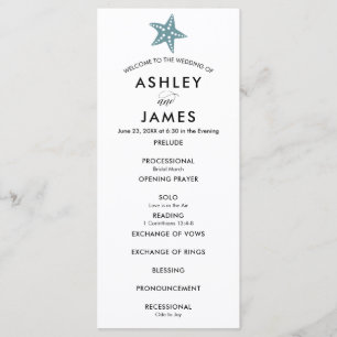 Modern Starfish Wedding Ceremony Programme Blue Gr Programmakaart
