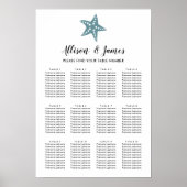 Modern Starfish Wedding Seating Chart, Blue Grey Poster (Voorkant)