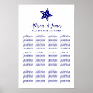 Modern Starfish Wedding Seating Chart Sign, marine Poster