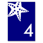 Modern Starfish Wedding Table Number Card, Navy Kaart (Voorkant)