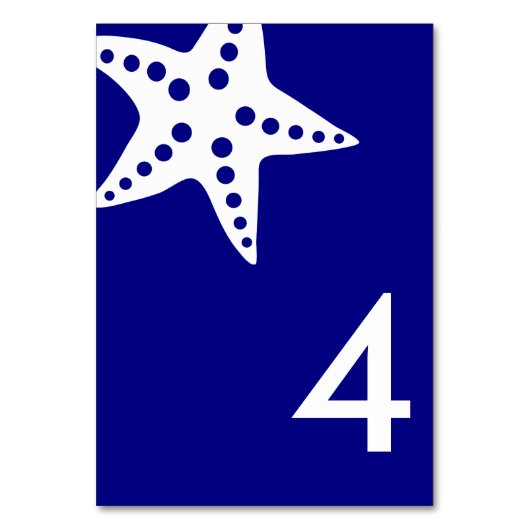 Modern Starfish Wedding Table Number Card, Navy Kaart (Voorkant)