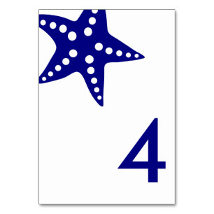 Modern Starfish Wedding Table Number Card, Navy Kaart