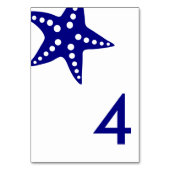 Modern Starfish Wedding Table Number Card, Navy Kaart (Voorkant)