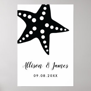Modern Starfish Wedding Welcome Sign, Black Poster