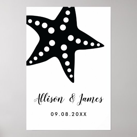 Modern Starfish Wedding Welcome Sign, Black Poster (Voorkant)
