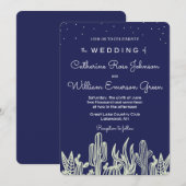 Modern Starry Sky Cactus Navy Wedding Uitnodiging (Voorkant / Achterkant)