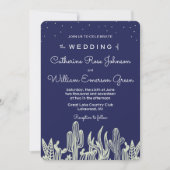 Modern Starry Sky Cactus Navy Wedding Uitnodiging (Voorkant)