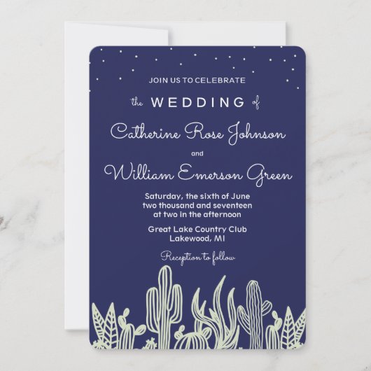 Modern Starry Sky Cactus Navy Wedding Uitnodiging (Voorkant)