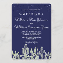 Modern Starry Sky Cactus Navy Wedding Uitnodiging